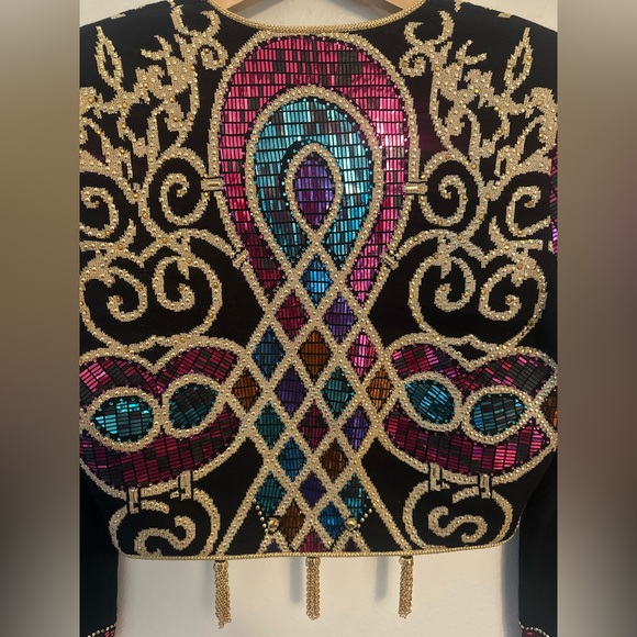 St John Evening by Marie Gray Bolero Jacket, Sequins, Tassels,  Paillettes - Picture 4 of 9